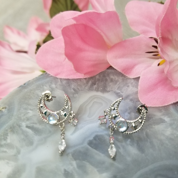 Moon earrings with rhinestones - Picture 4 of 5